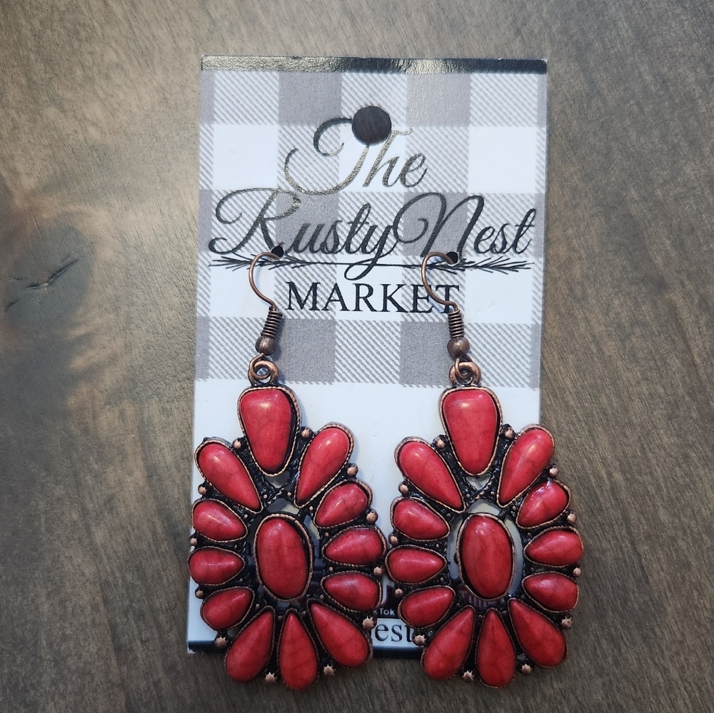 Red Beaded Dangle Earrings NWT